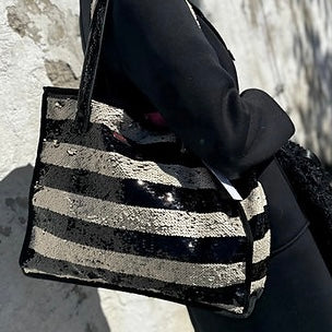 Soft Shopper stripe paillette creme/schwarz