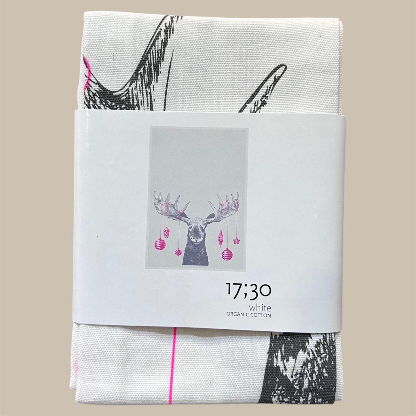 Geschirrtuch Elch mit Weihnachtsschmuck