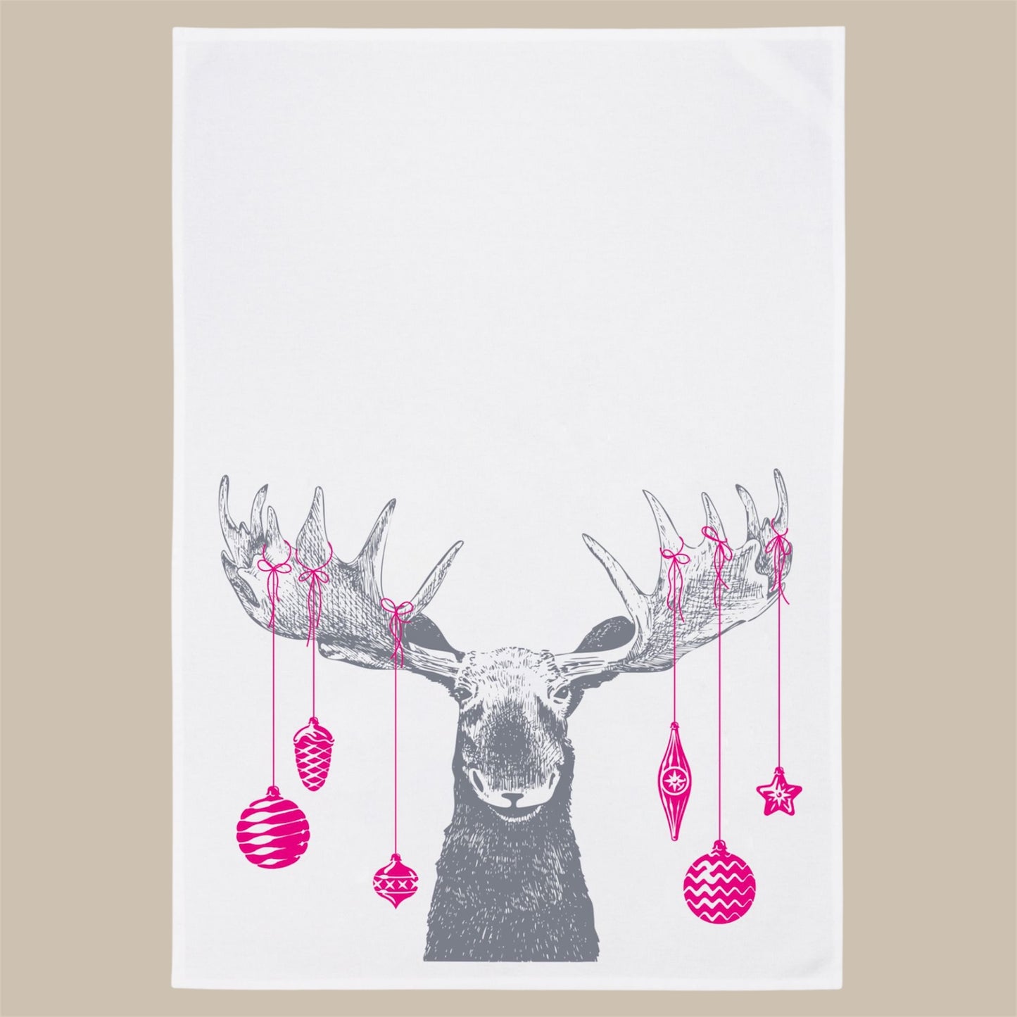 Geschirrtuch Elch mit Weihnachtsschmuck