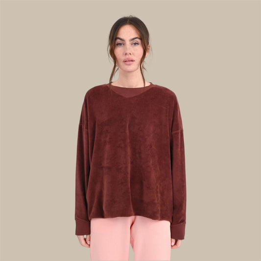 SWEATSHIRT VELVET WAYNE - Brown- Love, Joy & Victory