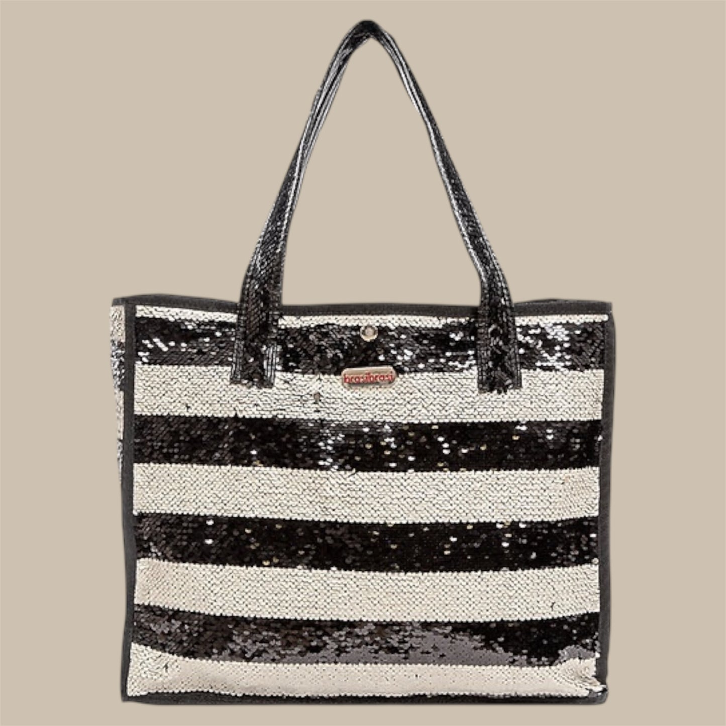 Soft Shopper stripe paillette creme/schwarz