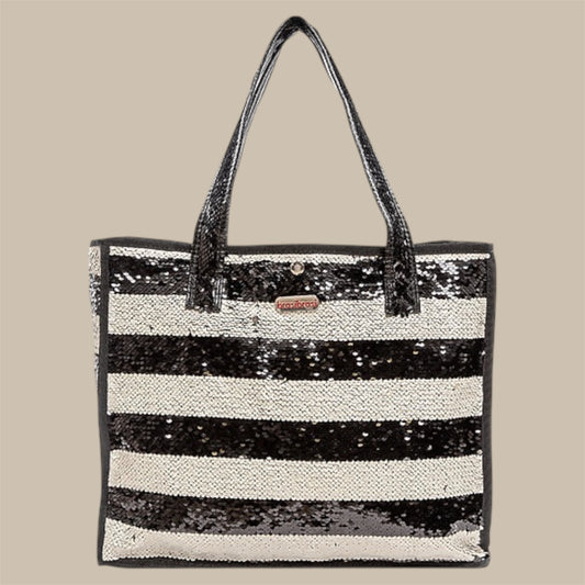 Soft Shopper stripe paillette creme/schwarz